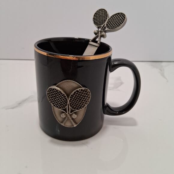 Tennis Themed Racket and Ball Emblem Mug and Letter Opener Office Gift Brass BLK - Picture 1 of 7